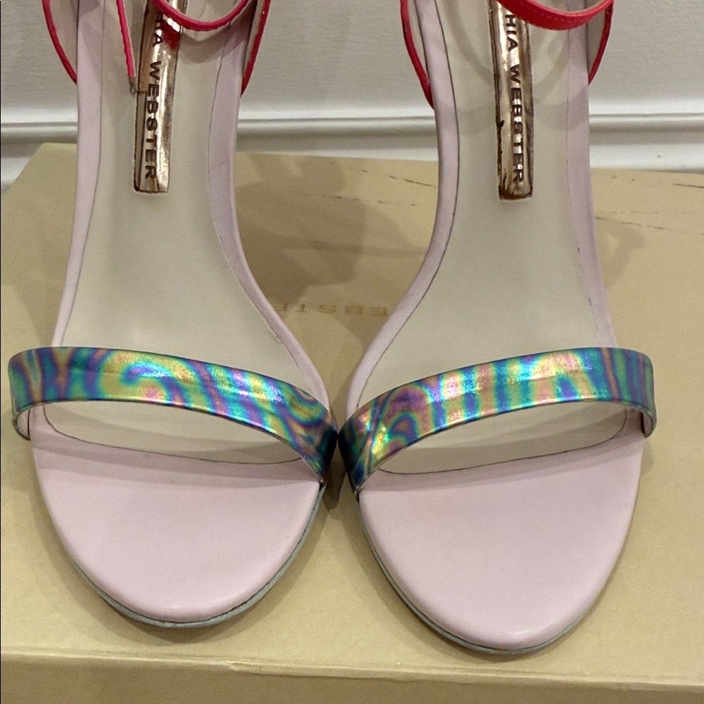 Sophia Webster Butterfly Heels 37 Holographic Strap Iconic Angel Wings Sandals - Picture 5 of 12
